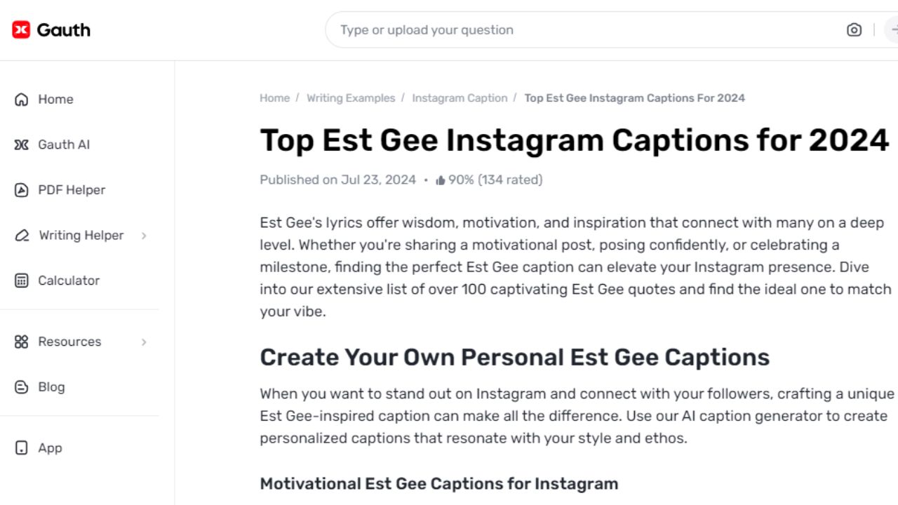 How to Write Unique Est Gee Captions Using Gauth’s App